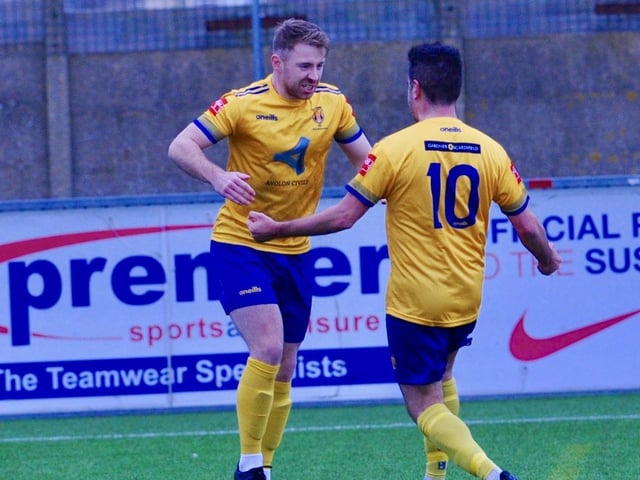 Action and goal celebrations from Lancing's win over Three Bridges / Picture: Stephen Goodger