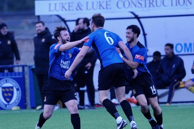 Action and goal celebrations from Lancing's win over Three Bridges / Picture: Stephen Goodger