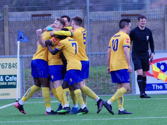 Action and goal celebrations from Lancing's win over Three Bridges / Picture: Stephen Goodger