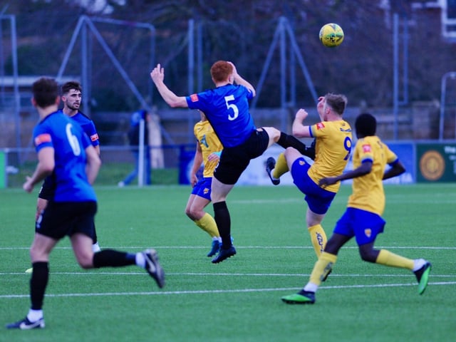 Action and goal celebrations from Lancing's win over Three Bridges / Picture: Stephen Goodger