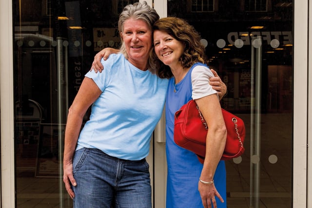Claire Reilly and Dympna van den Bent-Kelly (nee Kelly) were reunited in Bridge Street by Chris Porsz.  This reunion is one of many featured in his book Reunions II - details on https://www.chrisporsz.com/