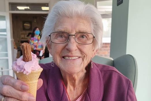 Freda Silvester  enjoying her ice-cream.