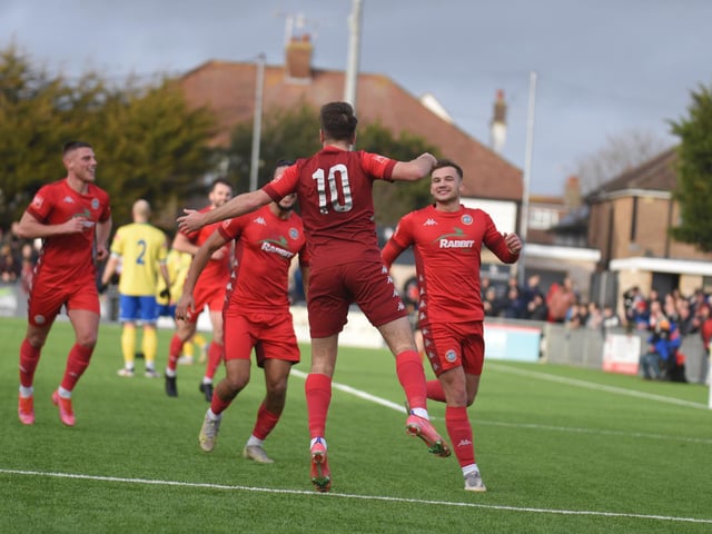 Action and goal celebrations from Worthing's 6-0 Isthmian premier win over Wingate & Finchley at Woodside Road / Pictures: Marcus Hoare