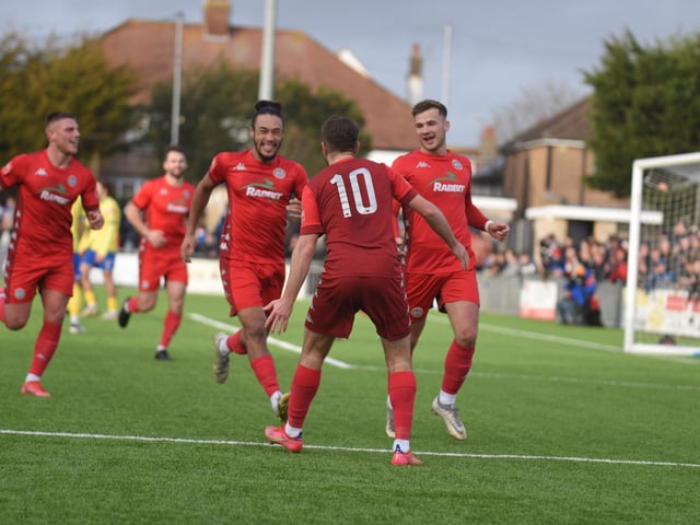 Action and goal celebrations from Worthing's 6-0 Isthmian premier win over Wingate & Finchley at Woodside Road / Pictures: Marcus Hoare
