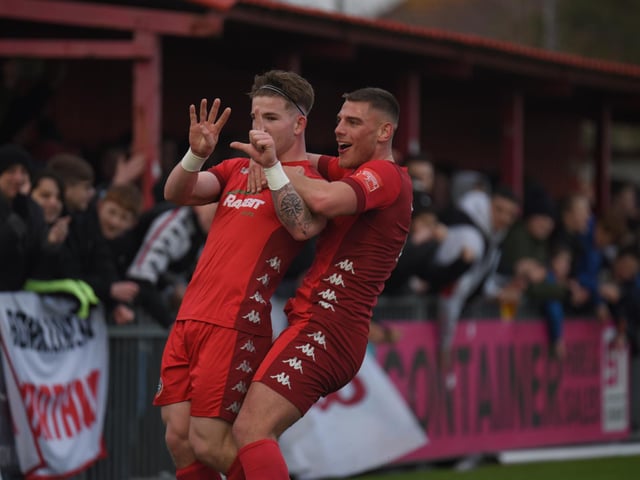 Action and goal celebrations from Worthing's 6-0 Isthmian premier win over Wingate & Finchley at Woodside Road / Pictures: Marcus Hoare