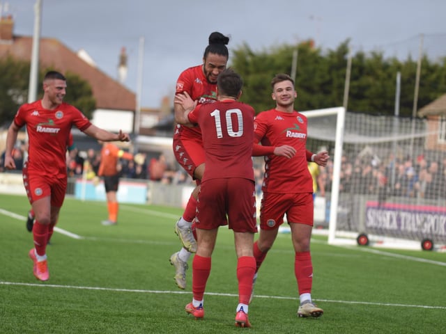 Action and goal celebrations from Worthing's 6-0 Isthmian premier win over Wingate & Finchley at Woodside Road / Pictures: Marcus Hoare