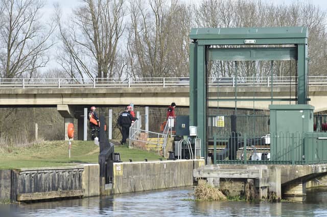 Emergency services at Orton Mere lock gates.