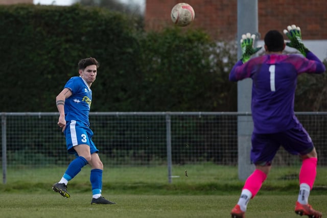 Action from the 1-1 SCFL division one draw between Selsey and Shoreham at the High Street Ground / Picture: Chris Hatton