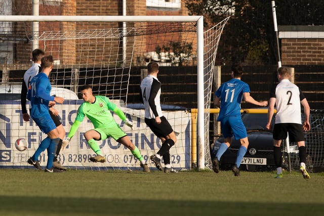 Action from the 2-2 SCFL premier division draw between Pagham and Peacehaven at Nyetimber Lane / Picture: Chris Hatton