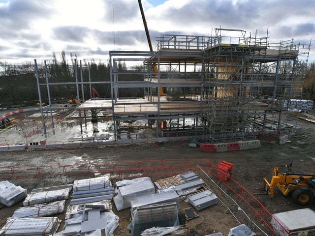 The R&D centre saeen from the roof od the first phase of ARU Peterborough. EMN-220214-144746009