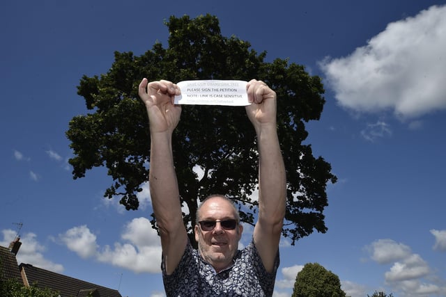 Oak tree campaigner  Richard Elmer with his petition link to save the tree pictured in July last year.