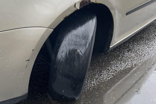 This driver in Peterborough is to be prosecuted after police reported them for two bald tyres.