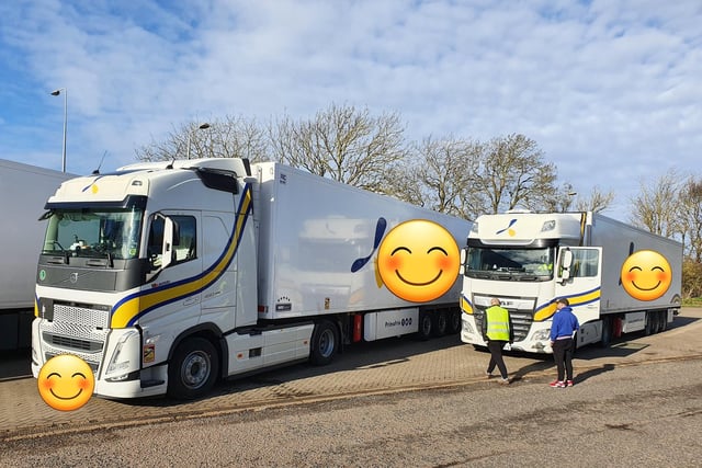 Officers stopped this lorry on the A1 at Sawtry over serious breaches of driver hours that happened last month. They were hit with a "hefty" fine.