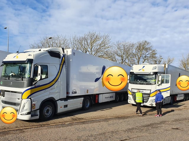Officers stopped this lorry on the A1 at Sawtry over serious breaches of driver hours that happened last month. They were hit with a "hefty" fine.