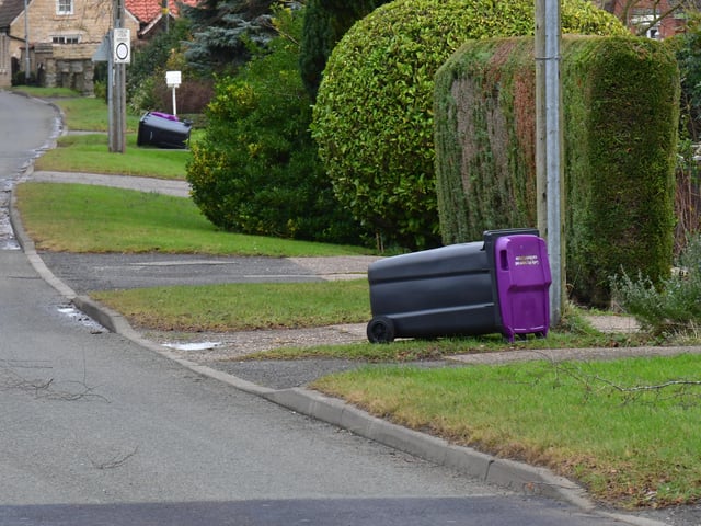 NKDC rubbish collectors were instructed to lay down emptied bins on their rounds today, such as here at Dunston. EMN-220218-155305001
