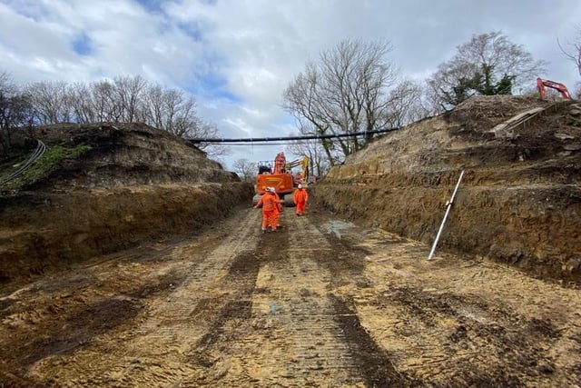 Excavation of the embankment for the new Hassocks underpass. Picture: Network Rail Kent & Sussex.