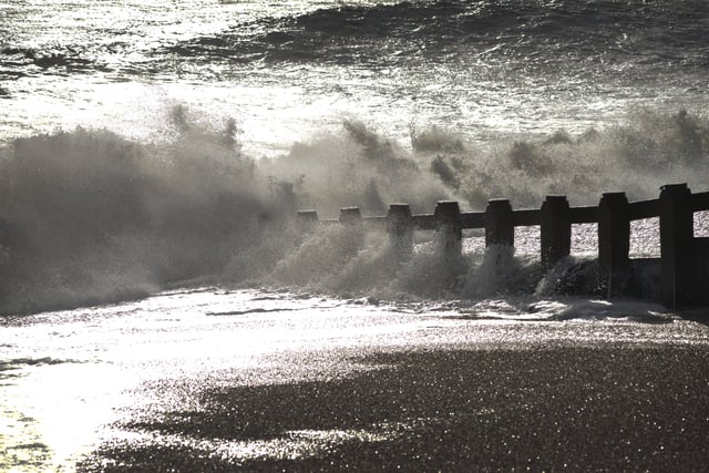 St Leonards seafront during Storm Eunice on 18/2/22 as the wind started to ease around 3.30pm. SUS-220219-080619001