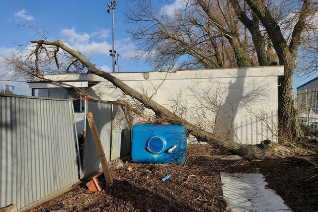 Damage at Shoreham FC caused by Storm Eunice
