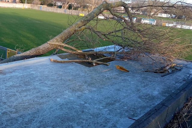 Damage at Shoreham FC caused by Storm Eunice