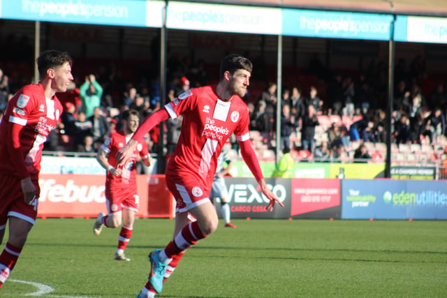 Ashley Nadesan celebrates his goal. Crawley Town v Forest Green Rovers. Picture by Cory Pickford SUS-220226-174102004