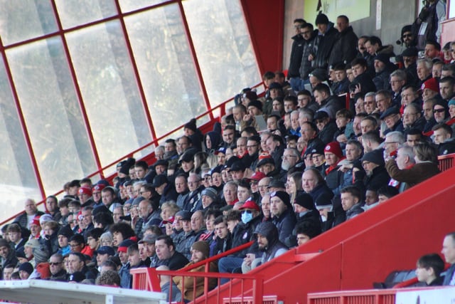 Reds fans. Crawley Town v Forest Green Rovers. Picture by Cory Pickford SUS-220226-174322004