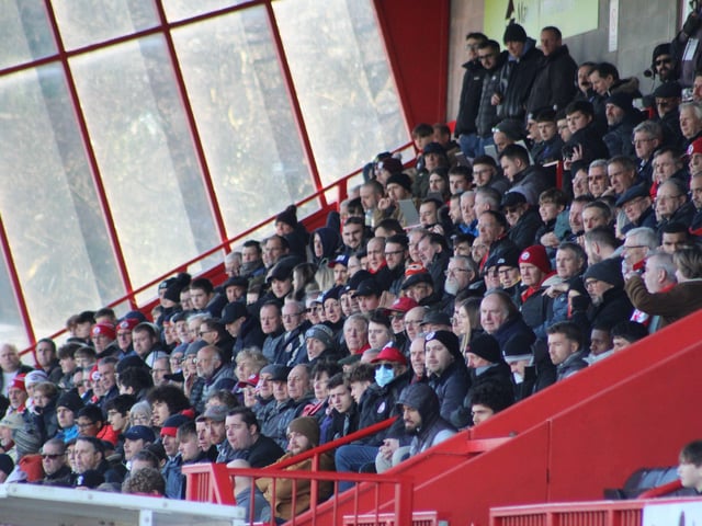 Reds fans. Crawley Town v Forest Green Rovers. Picture by Cory Pickford SUS-220226-174322004