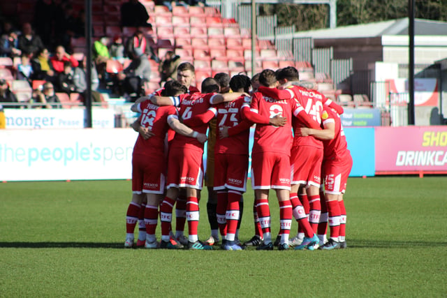 Crawley Town players before the game. Crawley Town v Forest Green Rovers. Picture by Cory Pickford SUS-220226-174222004