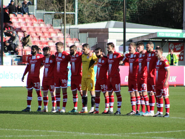 Reds line up before kick off. Crawley Town v Forest Green Rovers. Picture by Cory Pickford SUS-220226-174242004