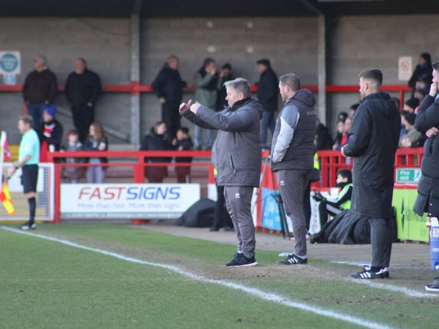 John Yems gives instructions. Crawley Town v Forest Green Rovers. Picture by Cory Pickford SUS-220226-174711004