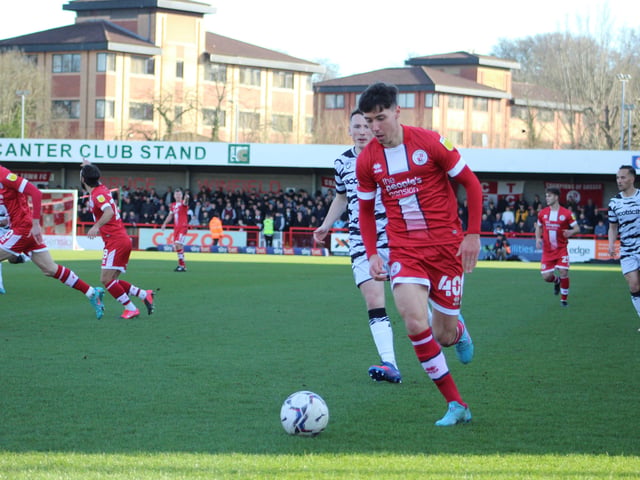 Isaac Hutchinson. Crawley Town v Forest Green Rovers. Picture by Cory Pickford SUS-220226-174015004