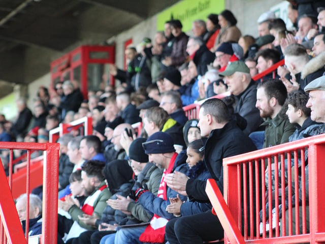 Reds fans. Crawley Town v Forest Green Rovers. Picture by Cory Pickford SUS-220226-174301004