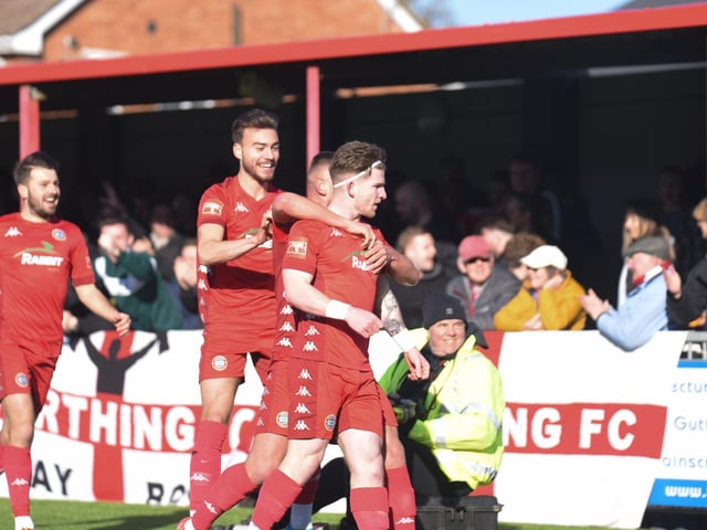 Action and goal celebrations from Worthing's 3-0 Isthmian premier win over Enfield at Woodside Road / Pictures: Marcus Hoare