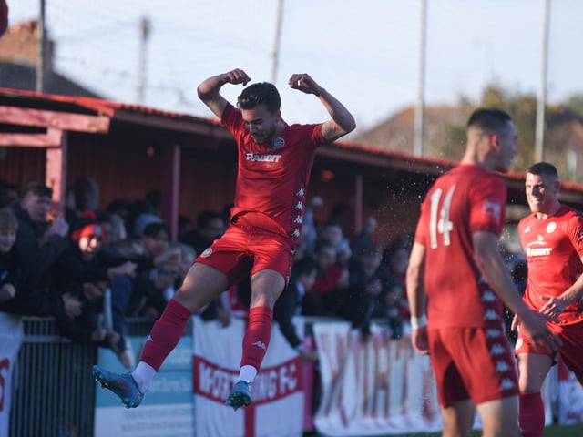 Action and goal celebrations from Worthing's 3-0 Isthmian premier win over Enfield at Woodside Road / Pictures: Marcus Hoare