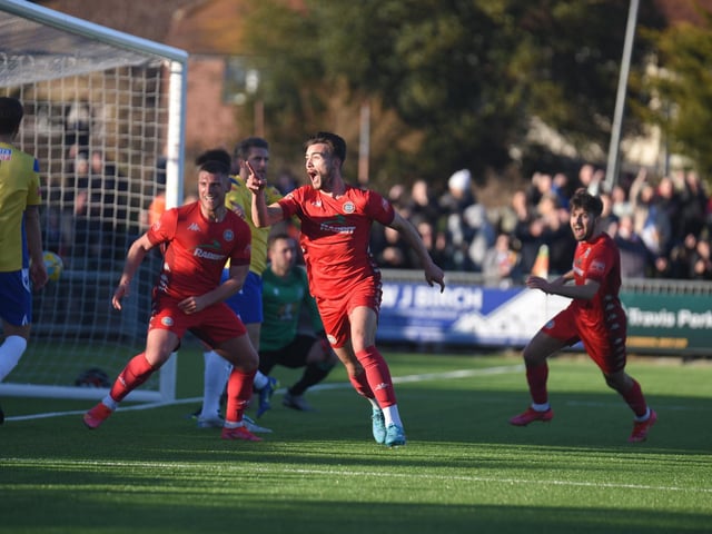 Action and goal celebrations from Worthing's 3-0 Isthmian premier win over Enfield at Woodside Road / Pictures: Marcus Hoare