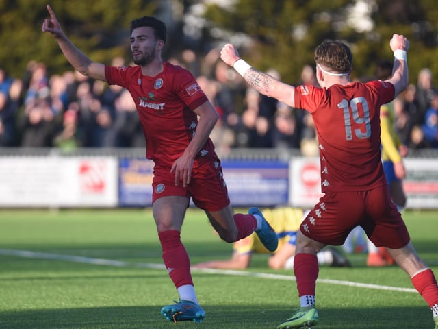 Action and goal celebrations from Worthing's 3-0 Isthmian premier win over Enfield at Woodside Road / Pictures: Marcus Hoare