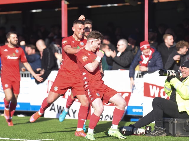 Action and goal celebrations from Worthing's 3-0 Isthmian premier win over Enfield at Woodside Road / Pictures: Marcus Hoare