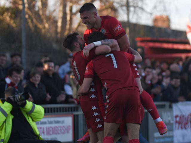 Action and goal celebrations from Worthing's 3-0 Isthmian premier win over Enfield at Woodside Road / Pictures: Marcus Hoare