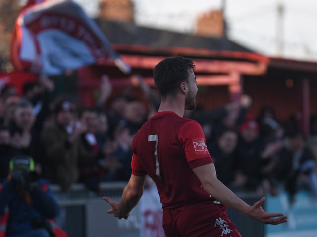 Action and goal celebrations from Worthing's 3-0 Isthmian premier win over Enfield at Woodside Road / Pictures: Marcus Hoare