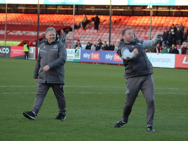 John Yems and Lee Bradbury. Crawley Town v Forest Green Rovers. Picture by Cory Pickford SUS-220226-191425004