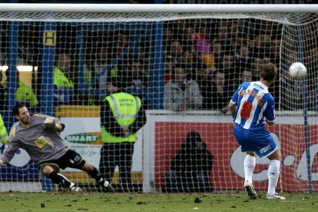 Colchester were a Championship side and they had Teddy Sheringham in their squad, but Darren Ferguson’s exciting Posh team was  starting to take shape in League Two and goals from Aaron Mclean, George Boyd and Charlie Lee secured the win. Sheringham scored the Colchester goal from the penalty spot past Mark Tyler (pictured).