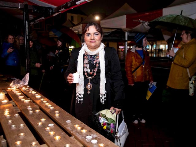 A vigil was held in Northampton town centre on Monday evening (February 28) to show support for Ukraine. Photo: Kirsty Edmonds.