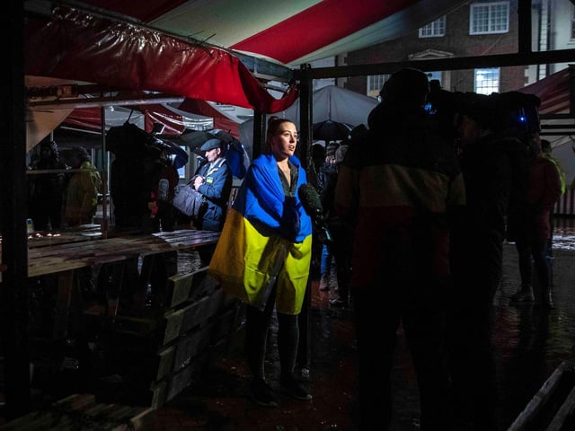 A vigil was held in Northampton town centre on Monday evening (February 28) to show support for Ukraine. Photo: Kirsty Edmonds.