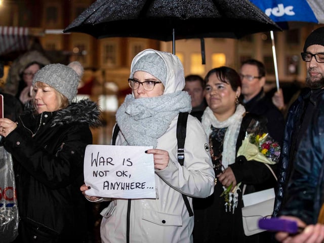 A vigil was held in Northampton town centre on Monday evening (February 28) to show support for Ukraine. Photo: Kirsty Edmonds.