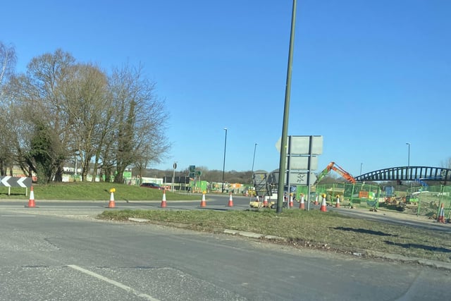 Approaching the Rusper Road roundabout with the new bridge to the right