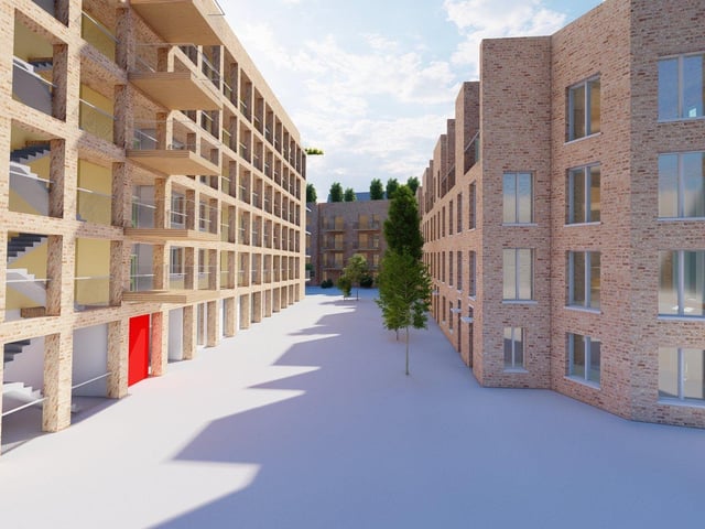 View of West Courtyard looking south.