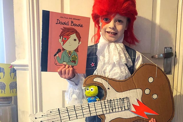 Archie, aged eight, who attends Sargent Primary School in Stamford dressed up as music legend David Bowie.