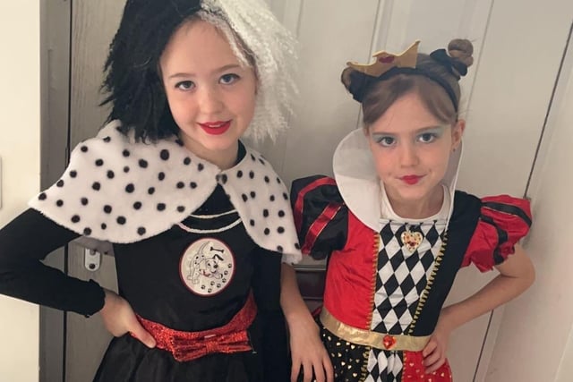 Nevaeh, aged nine, was excited to wear her Cruella costume today after being unable to for the last two years becasue of the pandemic. Courtney, aged eight, was equally as excited to dress as the queen of hearts.