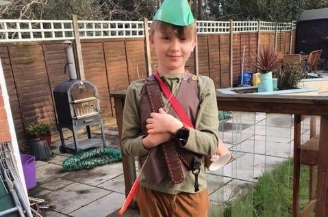 Oliver dressed up as Robin Hood, which is his favourite book
