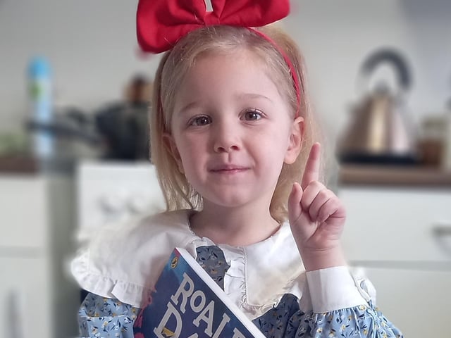 Primrose, aged 4, dressed up as Matilda.