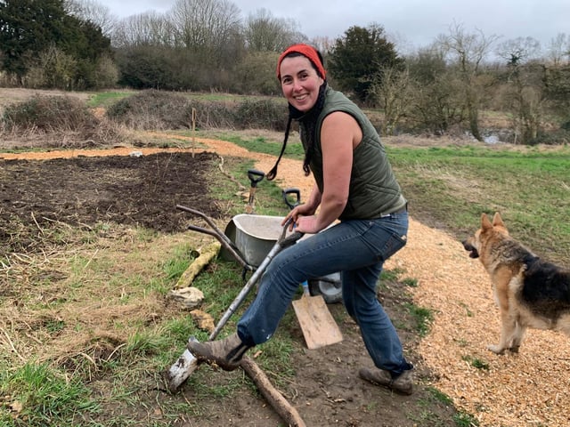 Samia hard at work in a sleeveless jacket in February. She has even been know to work barefoot in the summer.